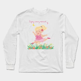 The chubby cute ballerina dances in the flower meadow, enjoying every moment Long Sleeve T-Shirt